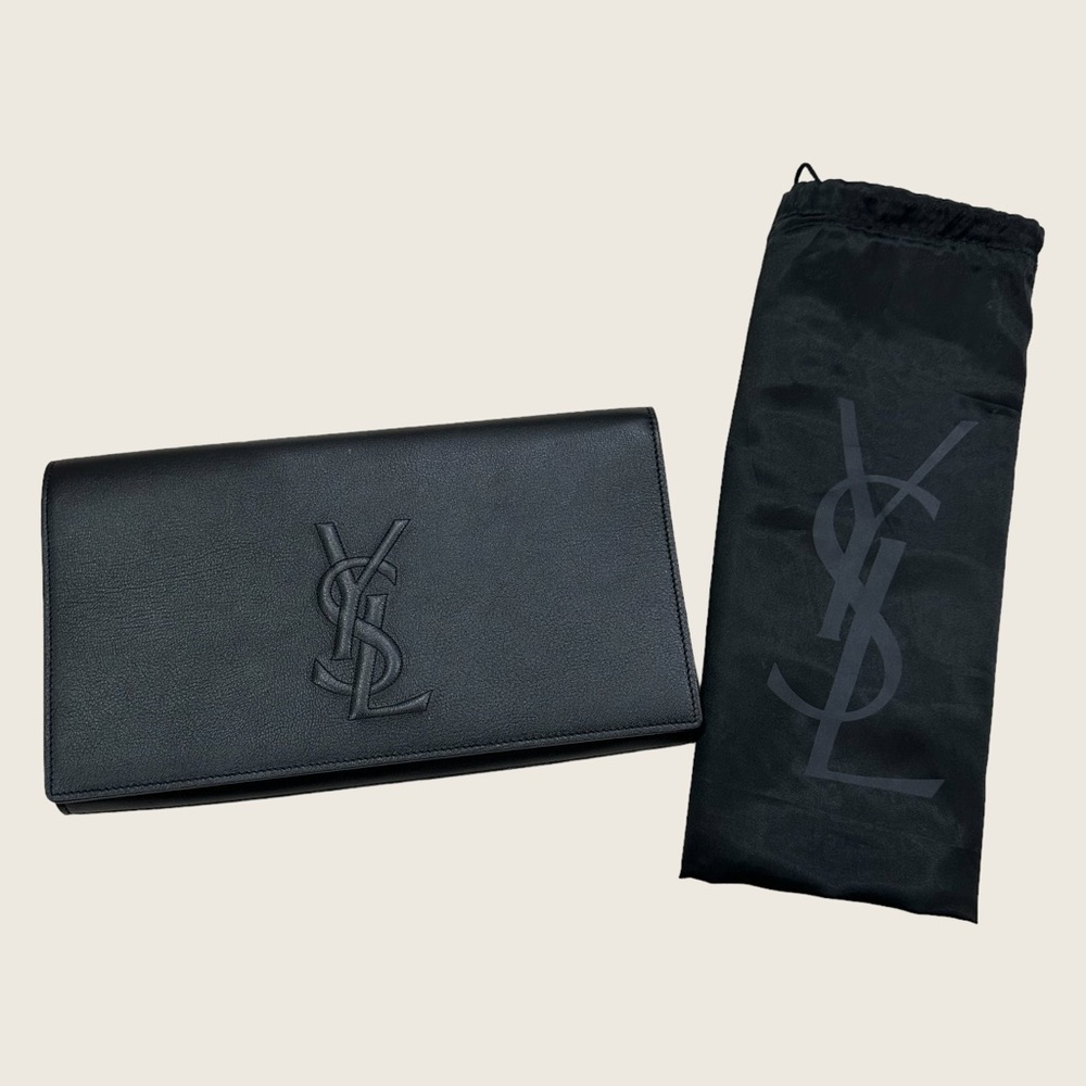 Yves Saint Laurent YSL Black on Black Clutch with Dust Bag - Picture 14 of 15